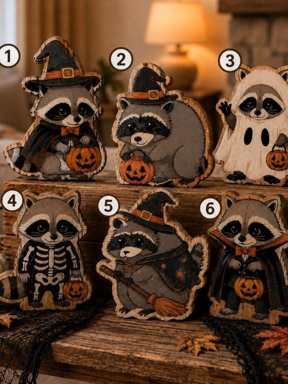 Halloween Raccoon Wooden Block, Spooky Season Jimothy Decor, Halloween Raccoon